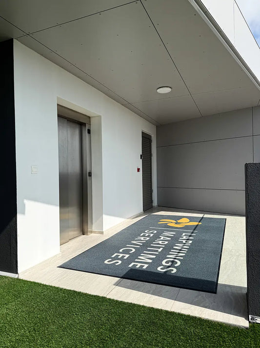 covered outdoor area big sized printed logo mat