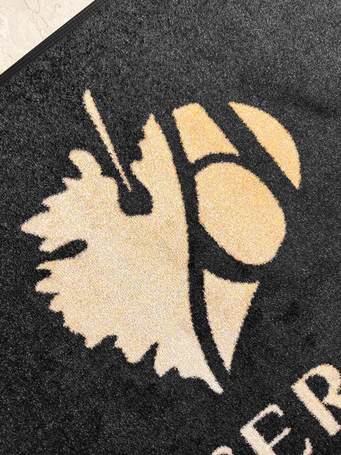 gold logo printed logo mat